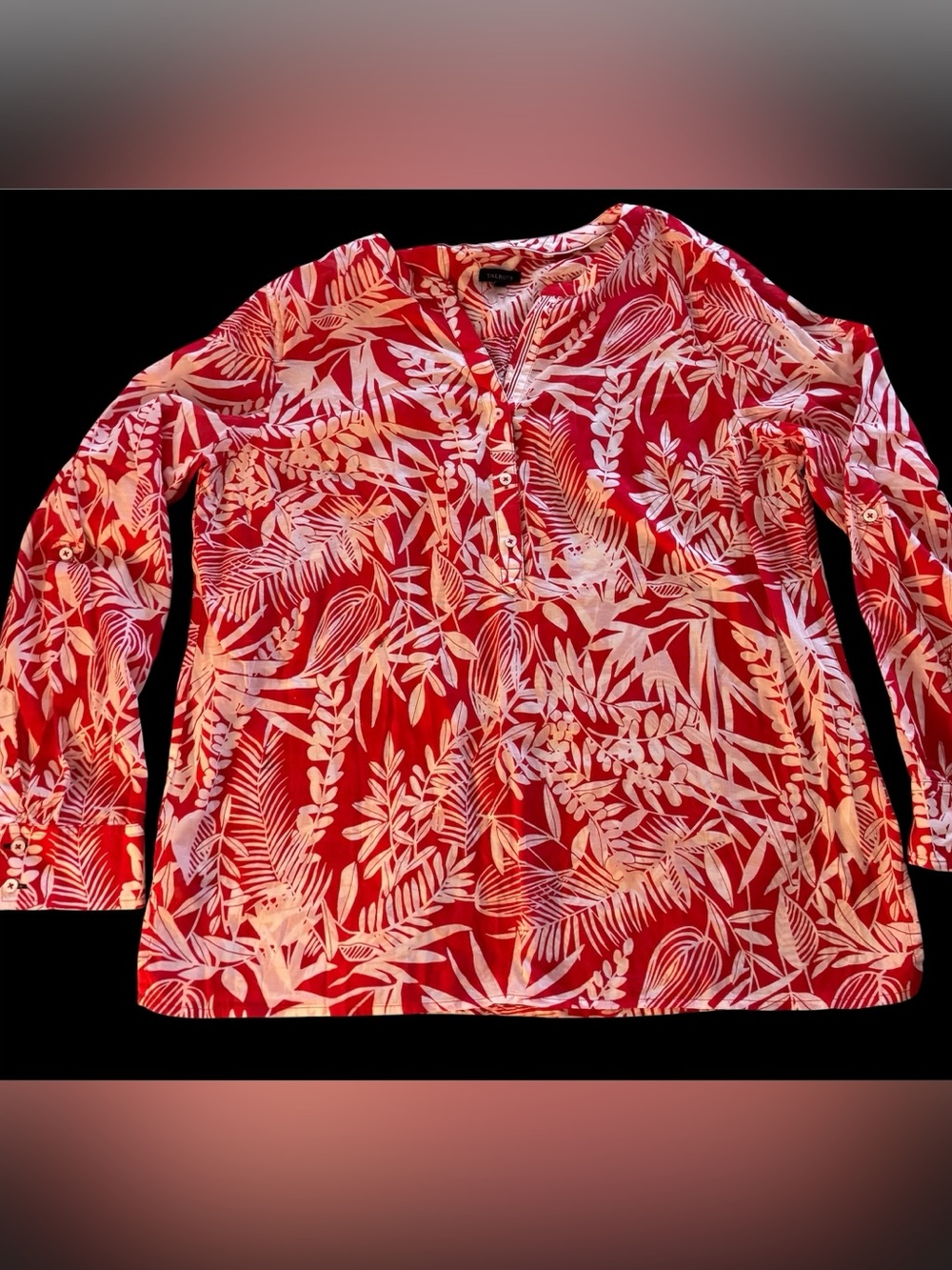 Talbots Women’s Red Floral Button-Trim Top